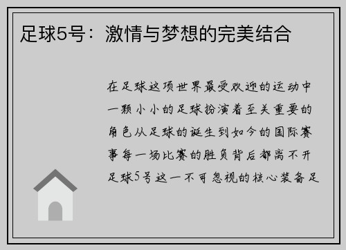 足球5号：激情与梦想的完美结合