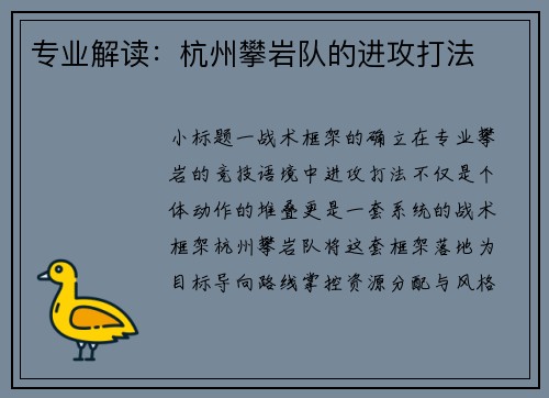 专业解读：杭州攀岩队的进攻打法