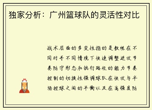 独家分析：广州篮球队的灵活性对比