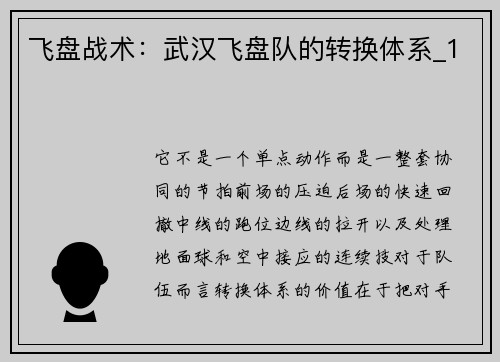 飞盘战术：武汉飞盘队的转换体系_1