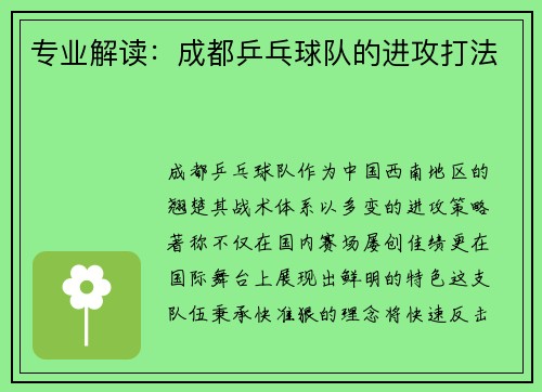 专业解读：成都乒乓球队的进攻打法
